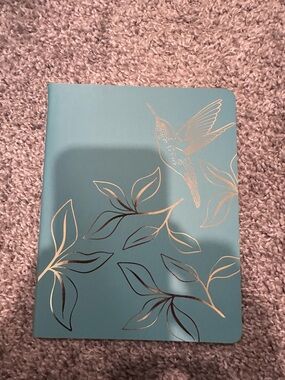 Papyrus Teal Notebook with Gold Hummingbird and Leaf Design